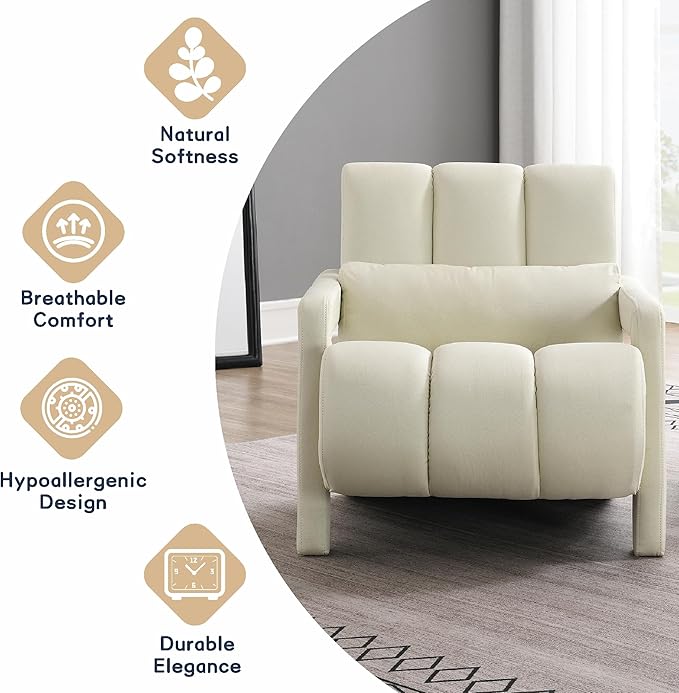 Accent Chair Modern Upholstered Armchair with Pillow Breathable Linen Fabric Comfy Reading Chair for Living Room Bedroom Small Spaces Office Study Beige