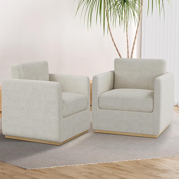 Swivel Barrel Chair Premium Comfy Round Accent Chair for Living Room Mid Century Modern Reading Chair for Adults Bedroom Side Chairs for Small Spaces Wingback Armchair for Home/Office/Ivory White