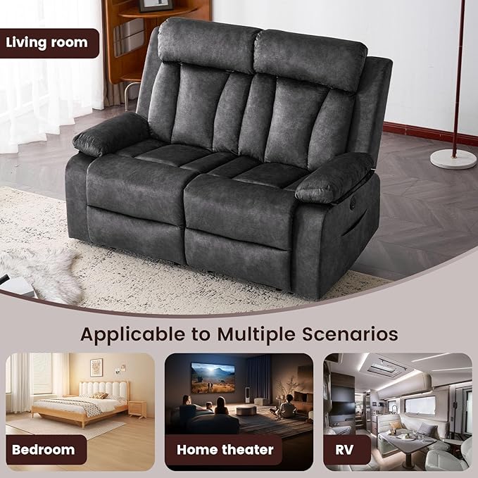 Power Reclining Loveseat with Massage &amp Heat Loveseat Recliner Sofa with Cup Holders Electric Recliner RV Sofa with USB/Type C/Side Pocket Wall Hugger Loveseat for Living Room