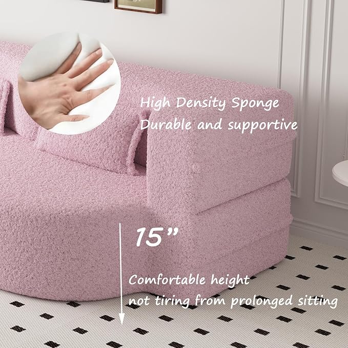 Newfun 78 Convertible Sofa Bed 2 in 1 Folding Couch Bed Futon Sofa Bed with Two Pillows Loveseat Sofa for Living Room Bedroom Lounge Compressed Modern Sofa No Assembly Required (Pink)