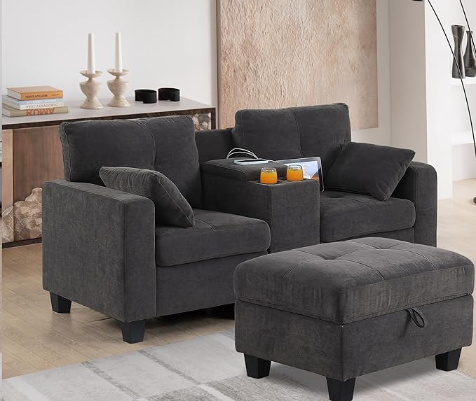 69 Loveseat Sofa Comfy Velvet Loveseat for Small Spaces 2 Seater Small Couch for Living Room Modular Sectional Sofa with Storage Ottoman for Bedroom Office Apartment Dark Gray