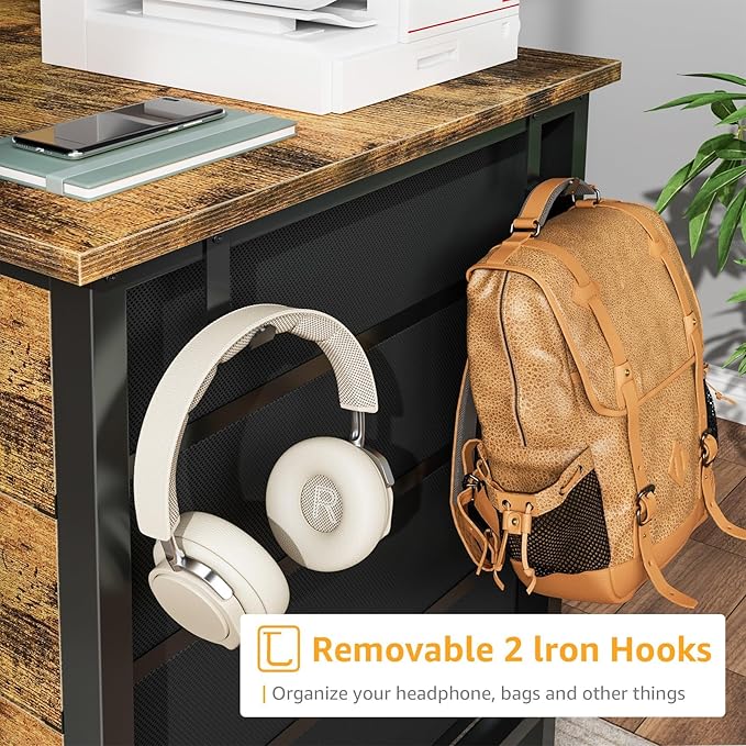 DLisiting Home Office Desk with Drawers for Storage - 55 inch Computer Desk with 8 Fabric Drawer Writing Study Work Desks with Drawers on Both Sides for Bedroom