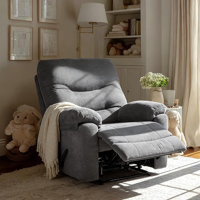 Manual Oversized Recliner Overstuffed Chairs Large Recliner High Weight Capacity Big and Tall Man Recliner for Heavy Duty 400lbs Adults for Living Room Bedroom Nursery RV Grey