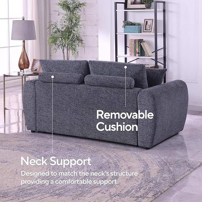 Modern Gray Chenille Fabric Sofa 86.2 L x 35.4 W x 33.8 H 3-Seater with Deep Seats and Wide Armrests