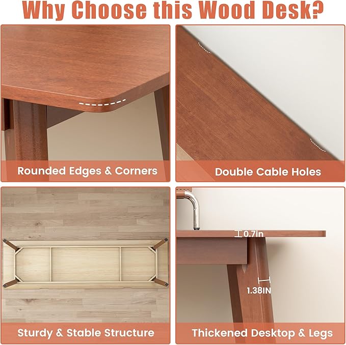 Solid Wood Desk with Large Desktop - 70.9 Mid Century Modern Executive Desks Farmhouse Home Office Computer Desks for Two People Writing Study Table | 2 Person Desk for Any Room-Walnut