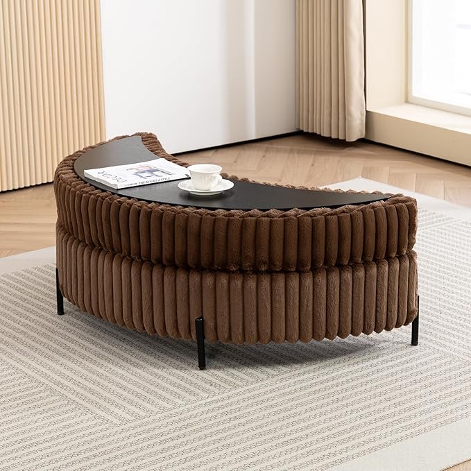 Chifee &amp Vingol 59.8 W Oversized Accent Round Chair Large Barrel Chair with Ottoman &amp Movable Wheels &amp 5 Pillows Faux Fur Fabric - Brown