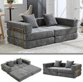 Convertible Sleeper Sofa Bed – 77'' 3-Seater Futon Couch with Corduroy Upholstery Pull-Out Floor Bed High-Density Foam No Assembly Perfect for Living Room Bedroom Apartment Studio (Grey)