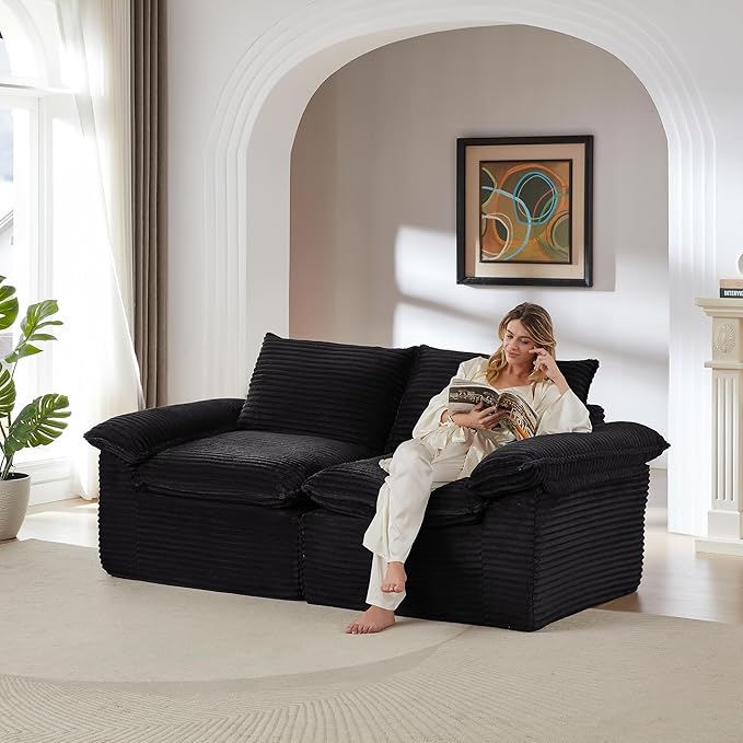 80-Inch Boneless Love Seat Couches in a Box Modern 2 Seat Floor Modular Foam Cloud Sofa Corduroy Loveseat Couch W/Pillow-top Armrests for Home Apartments Bedroom