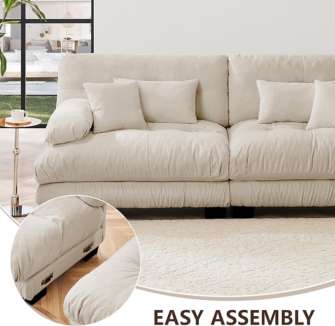 Convertible Modular Sectional Sofa 94.4 Modern U Shaped Cloud Couch with Ottoman Comfy 2 Seater Loveseat Sleeper Sofa with Deep Seat Oversized Upholstered Chenille Couches for Living Room