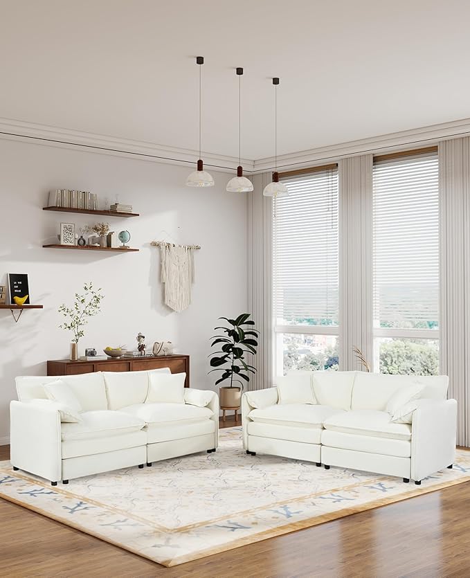 Modular Sectional Sofa Sets2 Pieces Chenille Sectional Loveseat SofasDeep Seat Comfort4-Seater Comfy Couch for Living Rooms &amp Apartment Guest Rooms Beige
