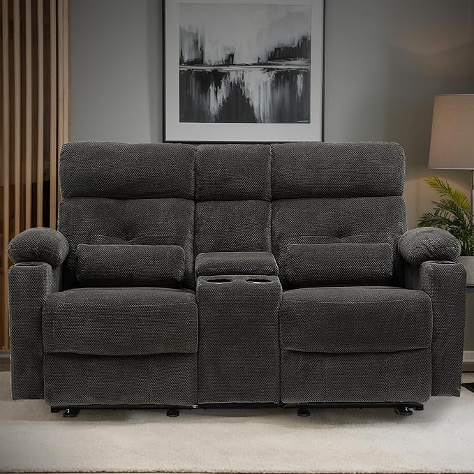 68 Power Reclining Loveseat with Heat &amp Massage Wall Hugger Double Reclining Sofa with Console Cup Holders &amp Storage Power Recliner Couch for Camper Trailer RV Home Theater Living Room