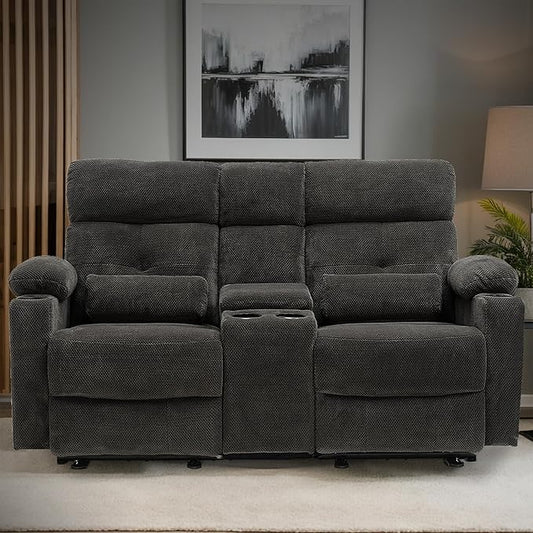 68 Power Reclining Loveseat with Heat &amp Massage Wall Hugger Double Reclining Sofa with Console Cup Holders &amp Storage Power Recliner Couch for Camper Trailer RV Home Theater Living Room