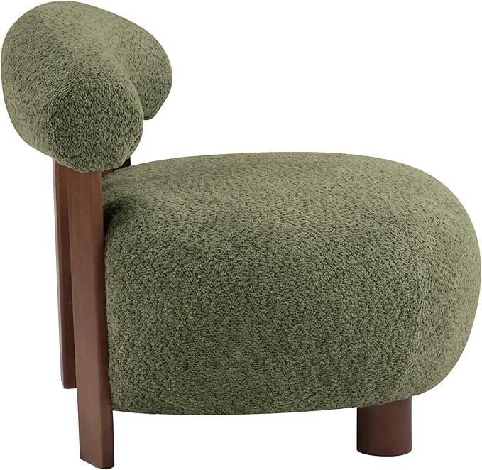 Christopher Knight Home Elvina Boucle Fabric Accent Chair Solid Wood Single Lounge Sofa Bedroom Comfy Reading Chair for Modern Minimalist Style Living Room/Home Office Olive Green