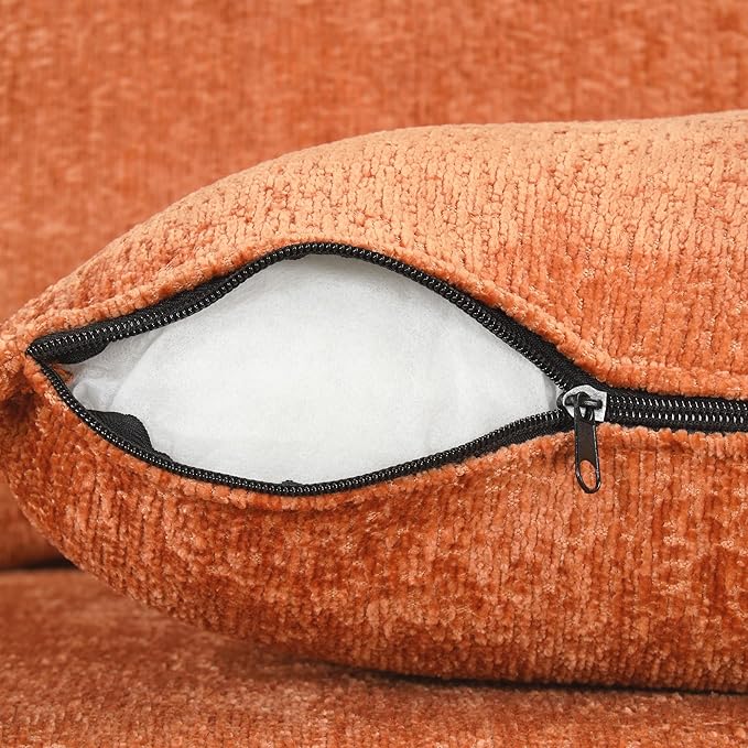 82.67 Convertible Sofa Bed Sectional Sofa Sleeper Chenille L-Shaped Sofa with Movable Storage Ottoman and 2 Pillows Pull-Out Sofa Bed Corner Couch for Living Room Office Apartment (Orange-CV)