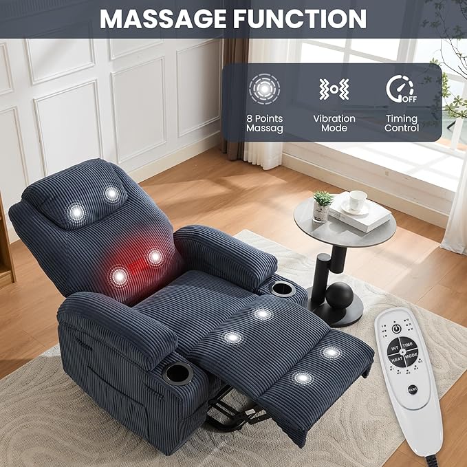 Electric Power Lift Recliner Chair for Elderly Power Lift Reclining Sofa Chairs for AdultsLiving Room Chair with Massage &amp HeatSide Pockets and 2 Cup HoldersBlue