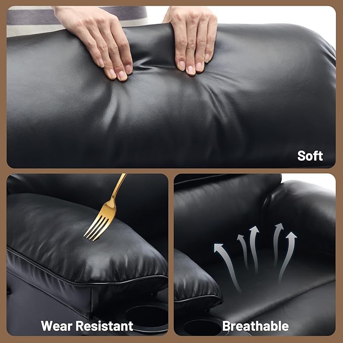 PU Leather Extra Wide Manual Recliner for Adults with Massage and Heat Large Lazy Chair with 1.5X Sponge Comfort Arm and Back for Living Room Bedroom
