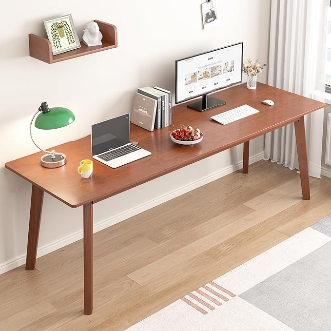 Solid Wood Desk with Large Desktop - 70.9 Mid Century Modern Executive Desks Farmhouse Home Office Computer Desks for Two People Writing Study Table | 2 Person Desk for Any Room-Walnut