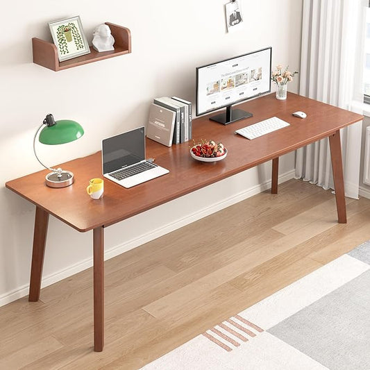 Solid Wood Desk with Large Desktop - 70.9 Mid Century Modern Executive Desks Farmhouse Home Office Computer Desks for Two People Writing Study Table | 2 Person Desk for Any Room-Walnut