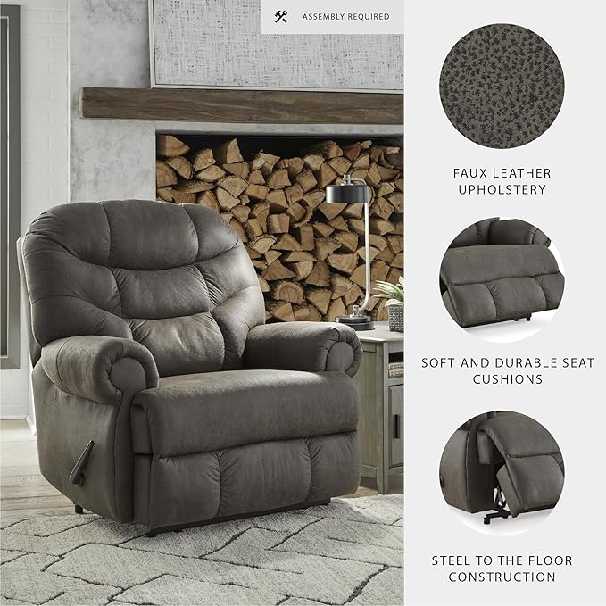 Signature Design by Ashley Camera Time Classic Tufted Faux Leather Zero Wall Recliner Gray