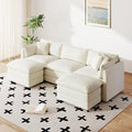 Setawix Deep 3 Seater Couch with Ottomans112.2 U-Shaped Cloud Couches for Living RoomChenille Cloud Sofa Couch with Deep SeatModular Sectional U Shape 3 Seat Sofa for Bedroom (Beige 3+2)