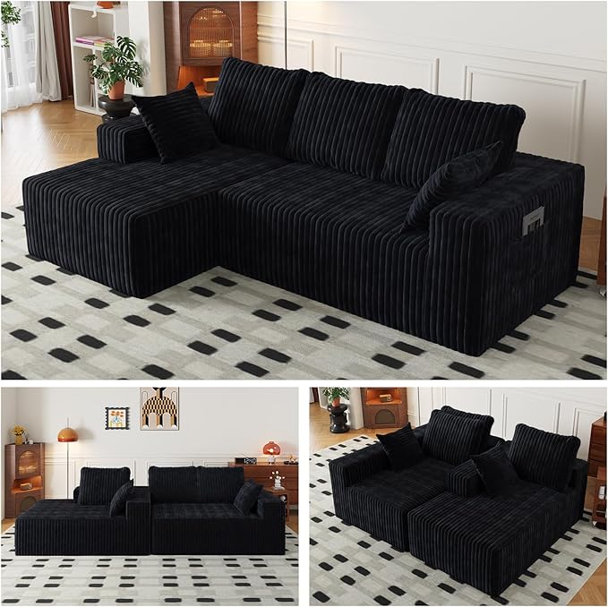 96 Cloud Sectional Couch with L-Shape Chaise4 Seat Modern Modular Sofa with Side PocketsUpholstered Couches for Living Room Bedroom Boneless CouchNo Assembly Required