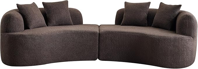 DEINPPA Curved Modular Sofa Couch with Pillows 4-Seater Teddy Cloud Couches for Living Room Apartment Office No Assembly Required-Brown