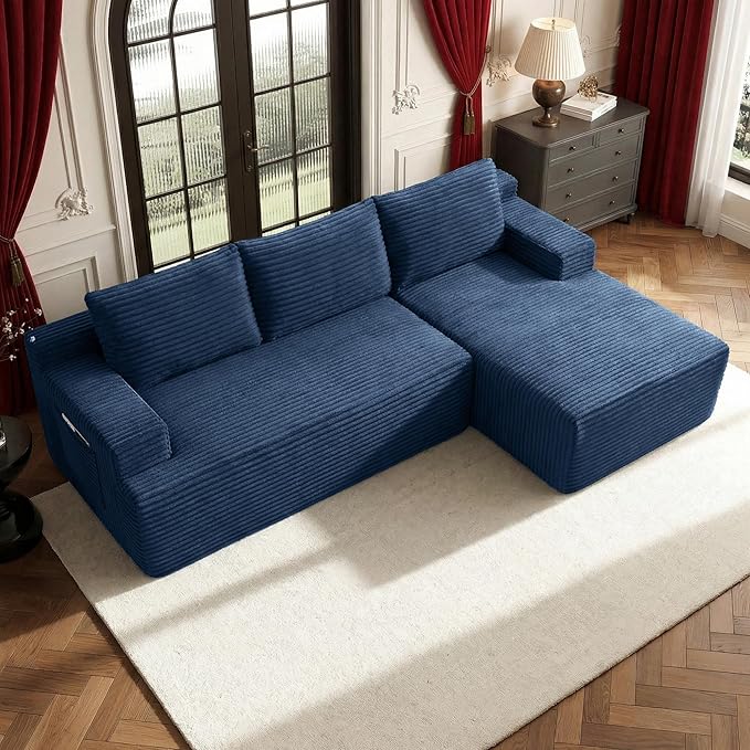 96''Sectional Couches for Living RoomModern Modular Sectional SofaUpholstered Boneless Couch Comfy Cloud Couch with L Shaped Chaise (Blue 96''W Right Facing Chaise)