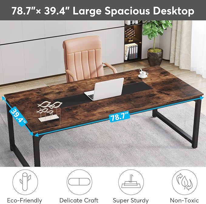 Tribesigns Modern Computer Desk 78.7 x 39.4 inch X Large Executive Office Desk Computer Table Study Writing Desk Workstation for Home OfficeRustic/Black