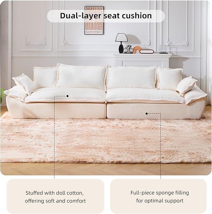 138 Modular Cloud Couch Sectional Couch with Deep Seats Wide Armrests and Multiple Pillows Boneless Couches Sofas Loveseat for Bedroom/Living Room/Apartment/Office (White)