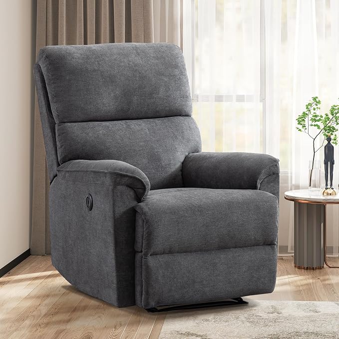 Power Recliner Chair for Adults with USB Port Breathable Fabric Electric Recliners with High Back Single Overstuffed Heavy Duty Reclining Sofa for Small Spaces Living Room Bedroom