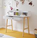 Modern Design Roma Small Desk for Bedroom 40 inch White Writing Desk with Hutch and Locking Drawer by Crafts and Comfort