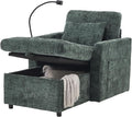 32 Comfy Chaise Lounge Sofa Bed Chair with Storage Side Pockets Phone Holder &amp 2 Pillows Modern Chenille Upholstered Sleeper Sofa Leisure Chair for Living Room Bedroom Small Spaces (Emerald)