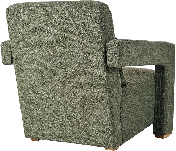 Modern Accent Chair with Sleek Right-Angle Armrests Armchair Single Sofa with Square Wooden Block Legs Ergonomic Lumbar Support Inclined Seat for Living Room (Green317)