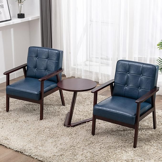 Okeysen Accent Chairs Set of 2 with Side Table Mid Century Modern Accent Chair Retro Wood and Fabric Armchairs Side Lounge Reading Comfy Arm Chair for Living Room Bedroom Office