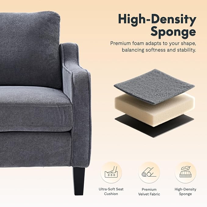 FLEXISPOT AC2 Accent Chair Accent Chairs Set of 2 for Living Room Mid Century Modern Chenille Upholstered Armchair with Padded Back Comfy Reading Chair for Bedroom Office Small SpacesGrey