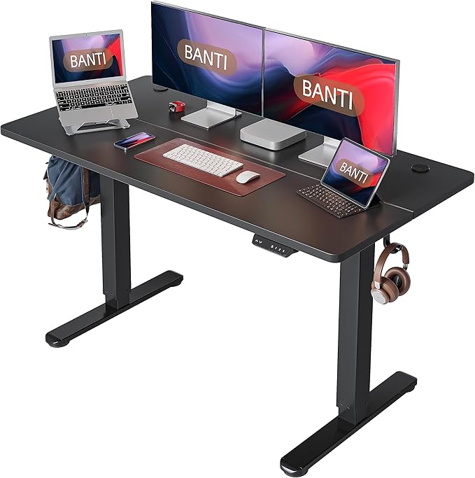 BANTI 63'' Electric Standing DeskAdjustable Height Stand Up DeskSit Stand Home Office Desk Black Top