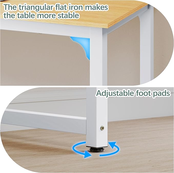 NSdirect Modern Computer Desk 63 Inch Large Office Desk Writing Study Table for Home Office Desk Workstation Wide Metal Sturdy Frame Thicker Steel Legs White