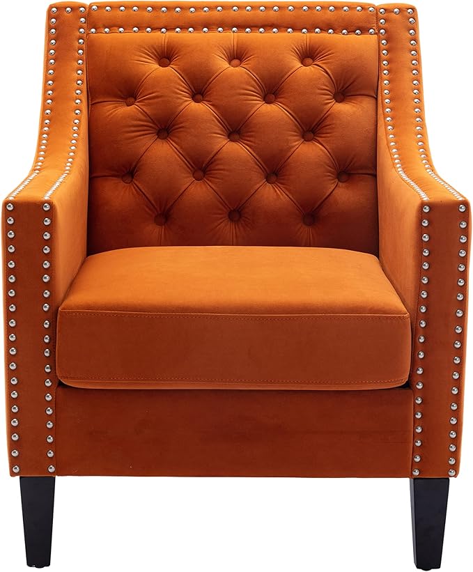 Accent Armchair Living Room Chair with Nailheads and Solid Wood Legs