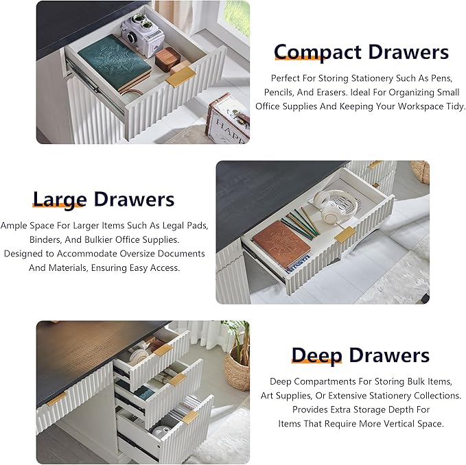 JXQTLINGMU Modern Executive Desk with Storage Wood Home Office Desk with 5 Drawers &amp 1 Cabinet Fluted Computer Writing Desk for Study Living Room Bedroom