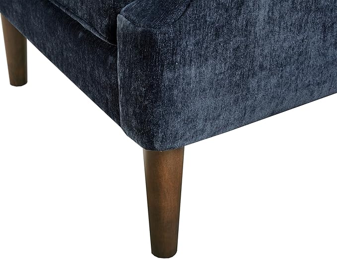 Madison Park Qwen Upholstered Accent Chair with Solid Wood Legs Button Tufted Round Arms Removable Seat Cushion Transtional Pipped Padded Cushion Seat Bedroom Lounge Comfy for Reading Navy