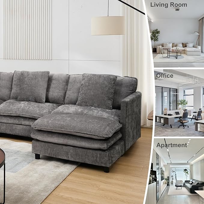 143.31 U Shaped Cloud Modular Sofa with Chaise Lounges Sectional Couches for Living Room Deep Seat Cloud Couch Chenille Comfy with Pillow