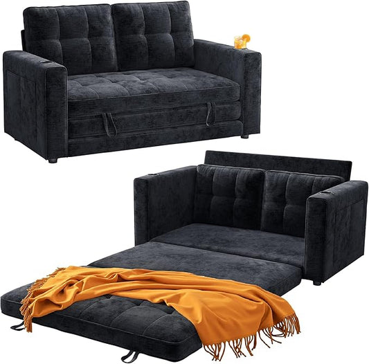 WorthFurni Convertible Sofa Bed Folding Sofa Bed 2 in1 Pull Out Loveseat Sleeper Sofa Floor Sofa Bed for Small Spaces Folding Couch Bed with Pillows for Living Room Bedroom - Black
