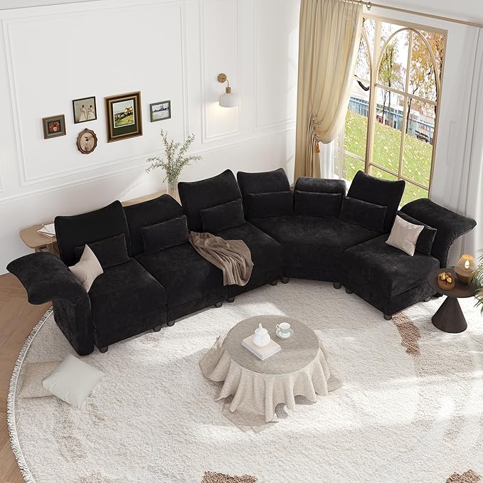 LLappuil Extra Large Hexagon Seat for Modular Sectional Sofa with Hidden Storage Carton C Only Compatible for Carton D Black Chenille | Tool Free Assembly Flexible Layouts
