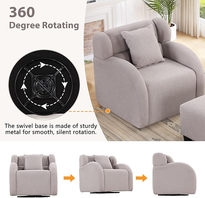 Generic Swivel Accent Chair with Ottoman Short Plush Particle Velvet Armchair360 Degree Swivel Barrel Chair with Footstool for Living Room Hotel Bedroom Office LoungeGrey