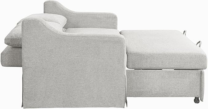 Serta Hawthorne 66.1 Slipcovered Convertible Sleeper Loveseat Full Size Dreamcoil Comfort FingerGuard Pinch Point Protection Polyester Tweed Fabric Linen