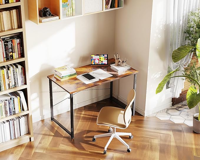 Casaottima 40 Inch Small Computer Desk for Home Office Study Writing Table for Small Spaces Simple Modern Desk with Headphone Hooks Vintage