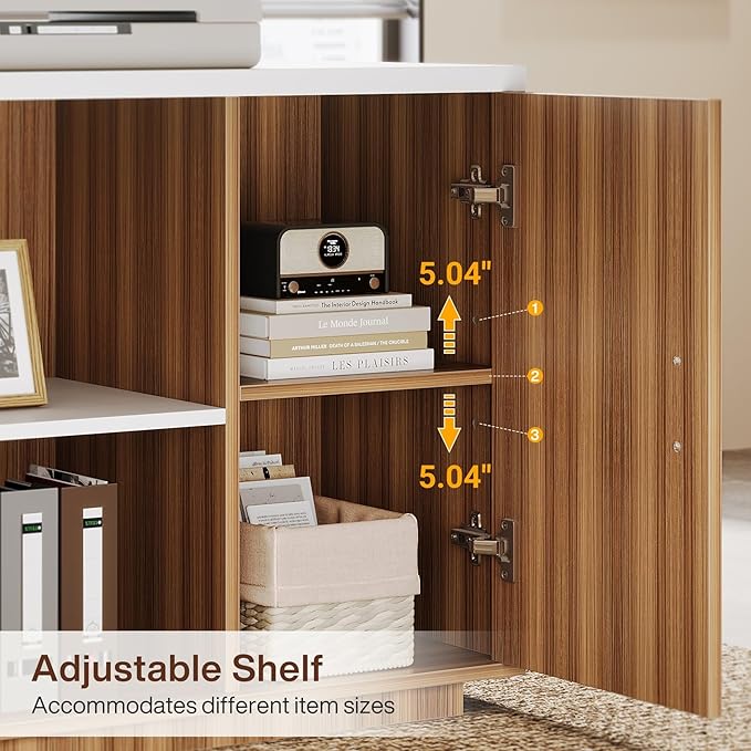 Tribesigns 85.8 L-Shaped Executive Desk Extra Large Office Desk with File Drawers Modern Business Furniture Computer Desk Workstation with Door Cabinet Shelves for Home Office White &amp Brown