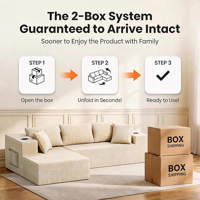 Realbear 108 Cloud Sectional Couch Sofa with L-Shape Chaise Modular Sectional Couch with Deep Seat for Living Room Bedroom No Assembly Required (Beige 108 Left Facing Chaise)