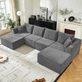 U Shaped Modular Sectional Couches for Living Room 130 Cloud Modular Sectional Sofa Chaise Fluffy Corduroy Couch with Deep Seat for Bedroom No Assembly RequiredBlack