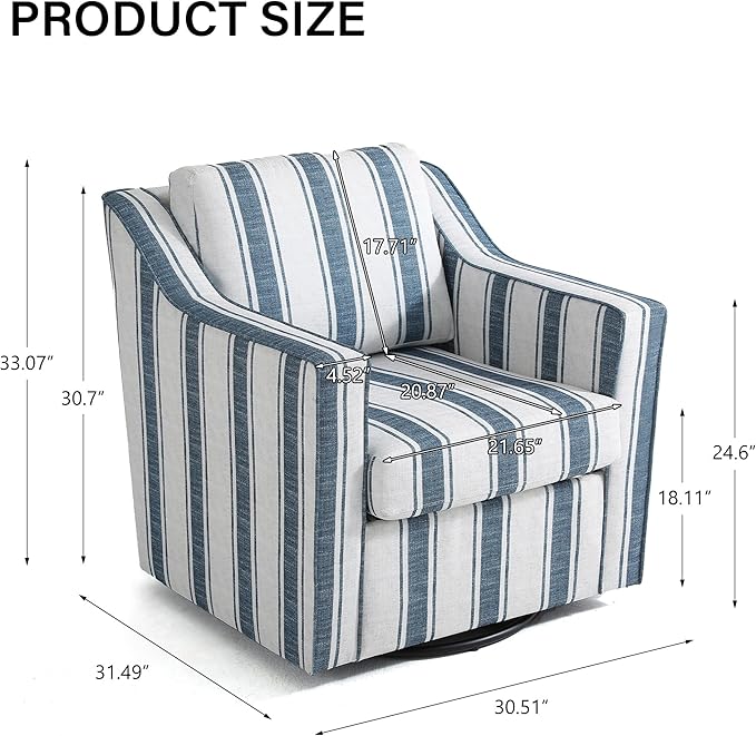 Swivel Accent Chair Modern Round Barrel Arm Chair for Living Room Bedroom Comfy Club Reading Chairs for Adults (Stripe Navy Blue Set of 2)